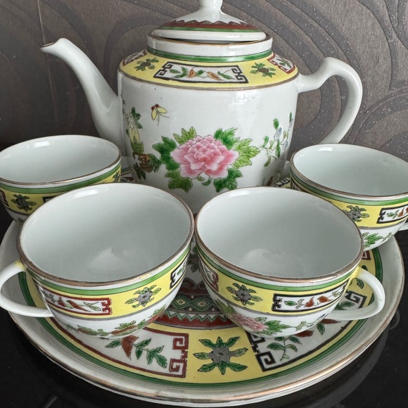 Other - Vintage Chinese porcelain Jingdezhen Famile Rose pomegranate tea set 1960s